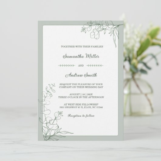 Invitation Élégant mariage vert Sage (Debout devant)