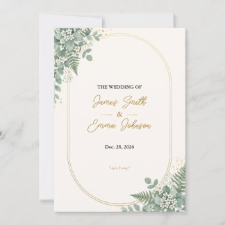 Invitation Élégant Mariage Vert Sauge Eucalyptus Feuille d'Or