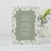 Invitation Élégant mariage vert sauge floral pastel (Debout devant)