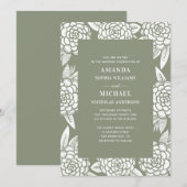Invitation Élégant mariage vert sauge floral pastel (Devant / Derrière)
