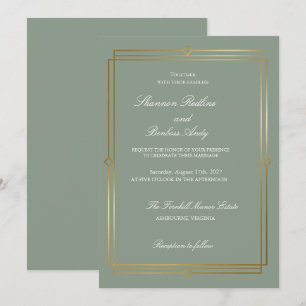 Invitation Élégant mariage vert sauge & or écriture moderne
