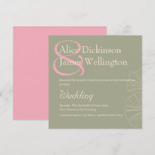 Invitation Élégant Mariage Vert Sauge & Rose Pink Ginkgo