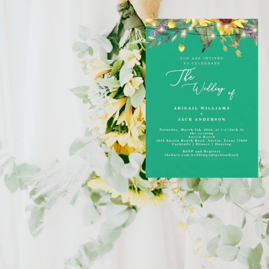 Invitation Élégant Mariage vert tournesol