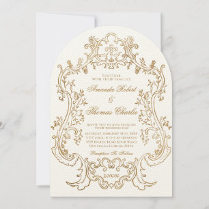 Invitation Élégant Mariage victorien blanc et or
