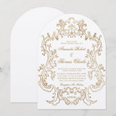 Invitation Élégant Mariage victorien blanc et or (Devant / Derrière)