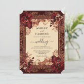 Invitation Élégant Mariage victorien rouge or (Debout devant)