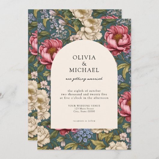 Invitation Élégant Mariage Vintage (Devant / Derrière)