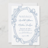 Invitation Élégant Mariage Vintage Dusty bleu orné (Devant)
