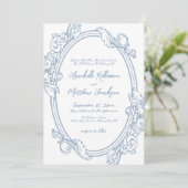 Invitation Élégant Mariage Vintage Dusty bleu orné (Debout devant)