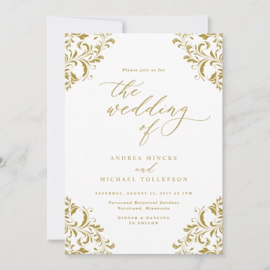 Invitation Élégant Mariage Vintage Gold (Devant)