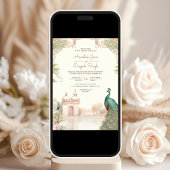 Invitation Élégant Mariage Vintage Peacock Indian Palace