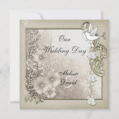 Invitation Elégant mariage vintage Sepia White Dove (Devant)