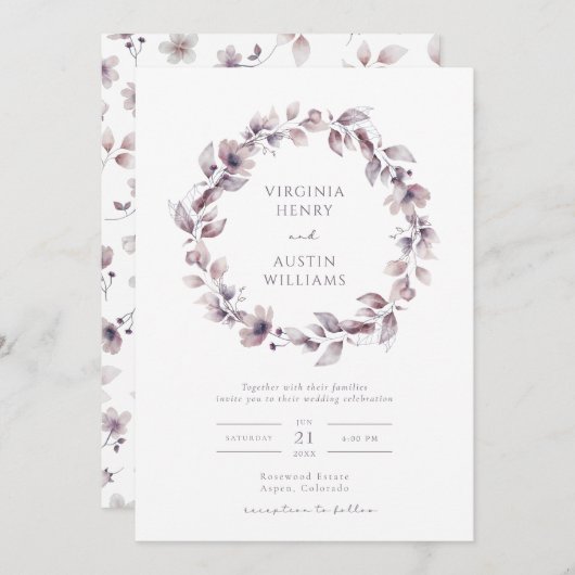 Invitation Élégant Mariage violet (Devant / Derrière)