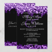 Invitation Élégant Mariage Violet Lumières (Devant / Derrière)
