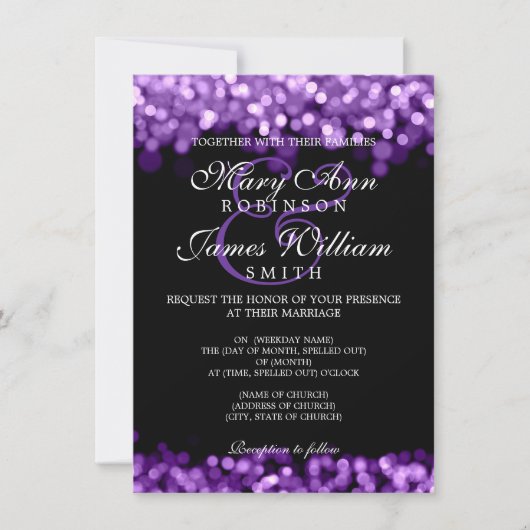 Invitation Élégant Mariage Violet Lumières (Devant)