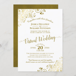 Invitation Elégant Mariage virtuel Gold & White Frilly