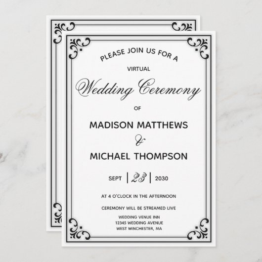 Invitation Élégant Mariage virtuel simple Mariage livestream (Devant / Derrière)