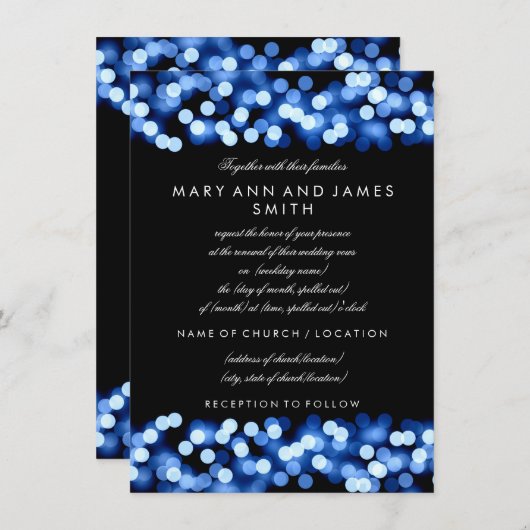Invitation Elégant mariage Vow Renewal Blue Hollywood Glam (Devant / Derrière)