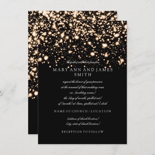 Invitation Elégant Mariage Vow Renouvellement Gold Midnight G (Devant / Derrière)