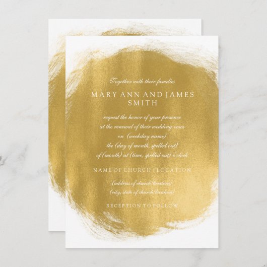 Invitation Elégant Mariage Vow Renouvellement Gold Peinture L (Devant / Derrière)