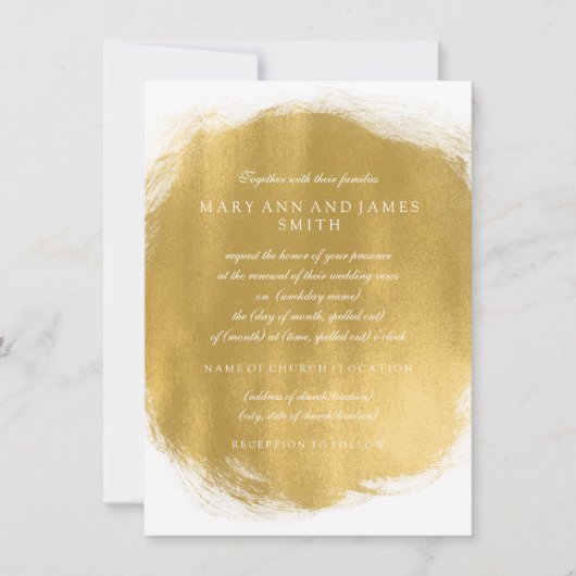 Invitation Elégant Mariage Vow Renouvellement Gold Peinture L (Devant)