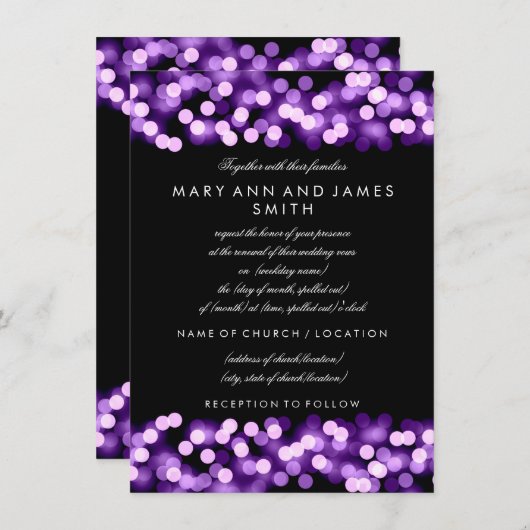 Invitation Elégant Mariage Vow Renouvellement violet Hollywoo (Devant / Derrière)
