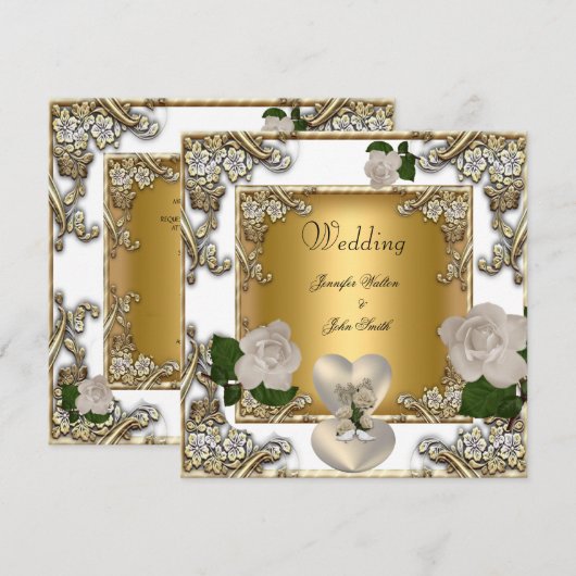 Invitation Elégant mariage White Gold Cream Rose (Devant / Derrière)