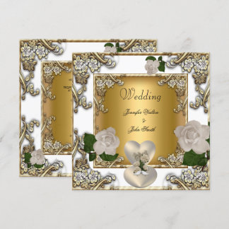 Invitation Elégant mariage White Gold Cream Rose