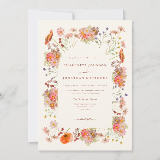 Invitation Élégant Mariage Wildlower (Devant)