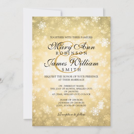 Invitation Elégant Mariage Wonderland Hiver Sparkle Gold (Devant)