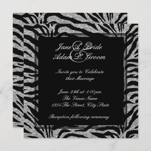 Invitation Elégant Mariage Zebra (Devant / Derrière)