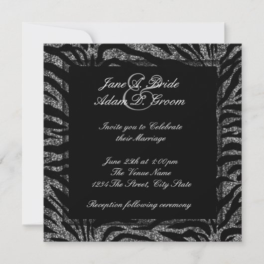 Invitation Élégant Mariage Zèbre noir et blanc (Devant)