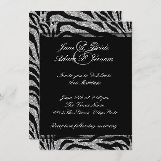 Invitation Élégant Mariage Zèbre noir et blanc (Devant / Derrière)