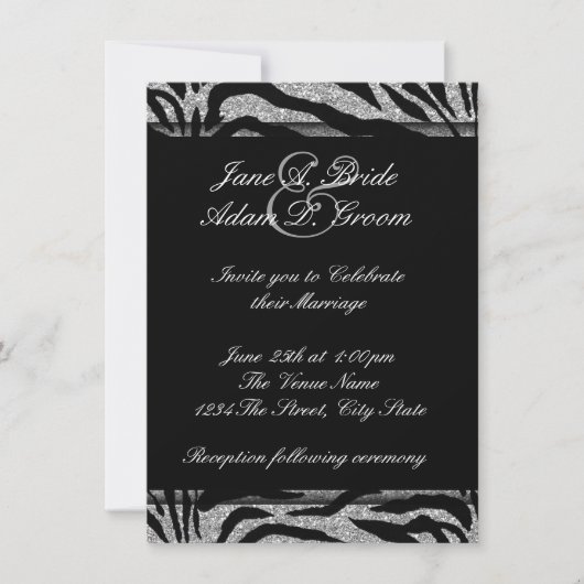 Invitation Élégant Mariage Zèbre noir et blanc (Devant)