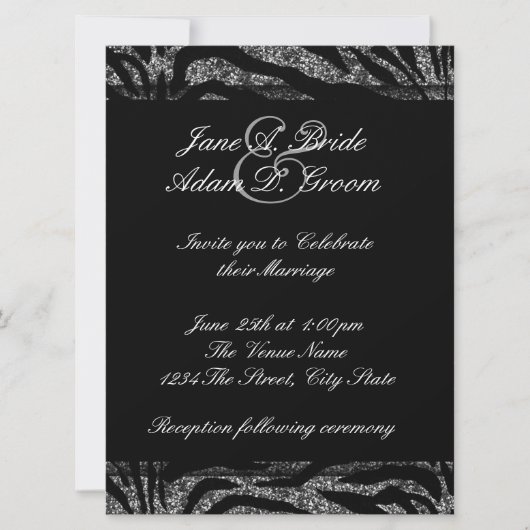 Invitation Élégant Mariage Zèbre noir et blanc (Devant)