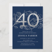 Invitation Elégant Marine Bleu Argent 40e anniversaire (Devant)