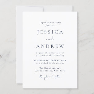 Invitation Elégant Marine bleu & blanc Simple Mariage
