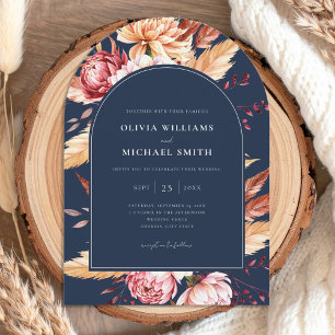Invitation Elégant Marine Bleu Boho Chic Floral Mariage