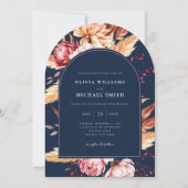 Invitation Elégant Marine Bleu Boho Chic Floral Mariage (Devant)