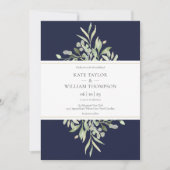 Invitation Elégant Marine Bleu Botanique Vert Mariage (Devant)