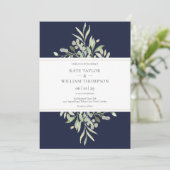 Invitation Elégant Marine Bleu Botanique Vert Mariage (Debout devant)