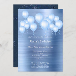 INVITATION ÉLÉGANT MARINE BLEU BRUSHED METAL MOTIF ANNIVERSAI