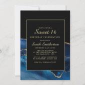 Invitation Elégant Marine Bleu Or Agate Marbre Douce 16 (Devant)