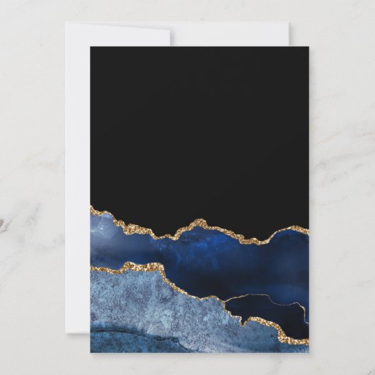 Invitation Elégant Marine Bleu Or Agate Marbre Douce 16 (Dos)