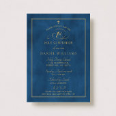 Invitation Elégant Marine Bleu & Or Script 1ère Sainte Commun