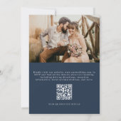 Invitation Elegant Marine Bleu Photo QR Code Mariage (Dos)