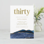Invitation Elégant Marine Blue Agate et Or | 30e anniversaire (Debout devant)