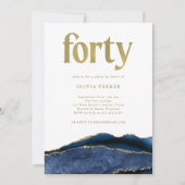Invitation Elégant Marine Blue Agate et Or | 40e anniversaire (Devant)
