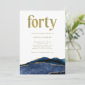 Invitation Elégant Marine Blue Agate et Or | 40e anniversaire (Debout devant)