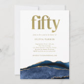 Invitation Elégant Marine Blue Agate et Or | 50e anniversaire (Devant)